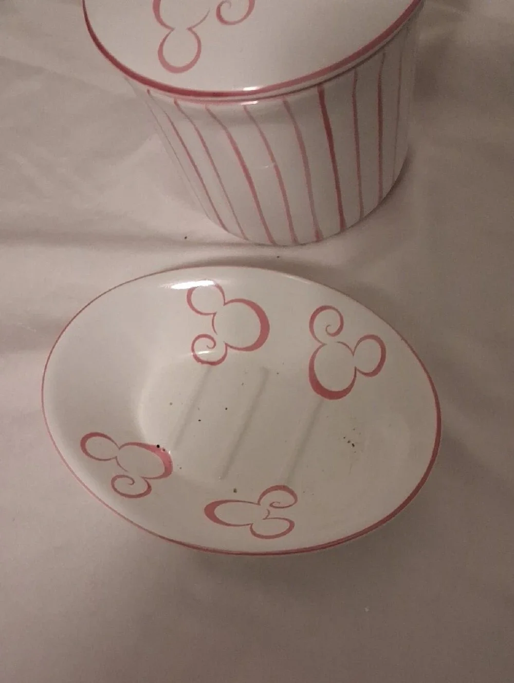 Disney White Ceramic Set with Pink Stripe Accents
